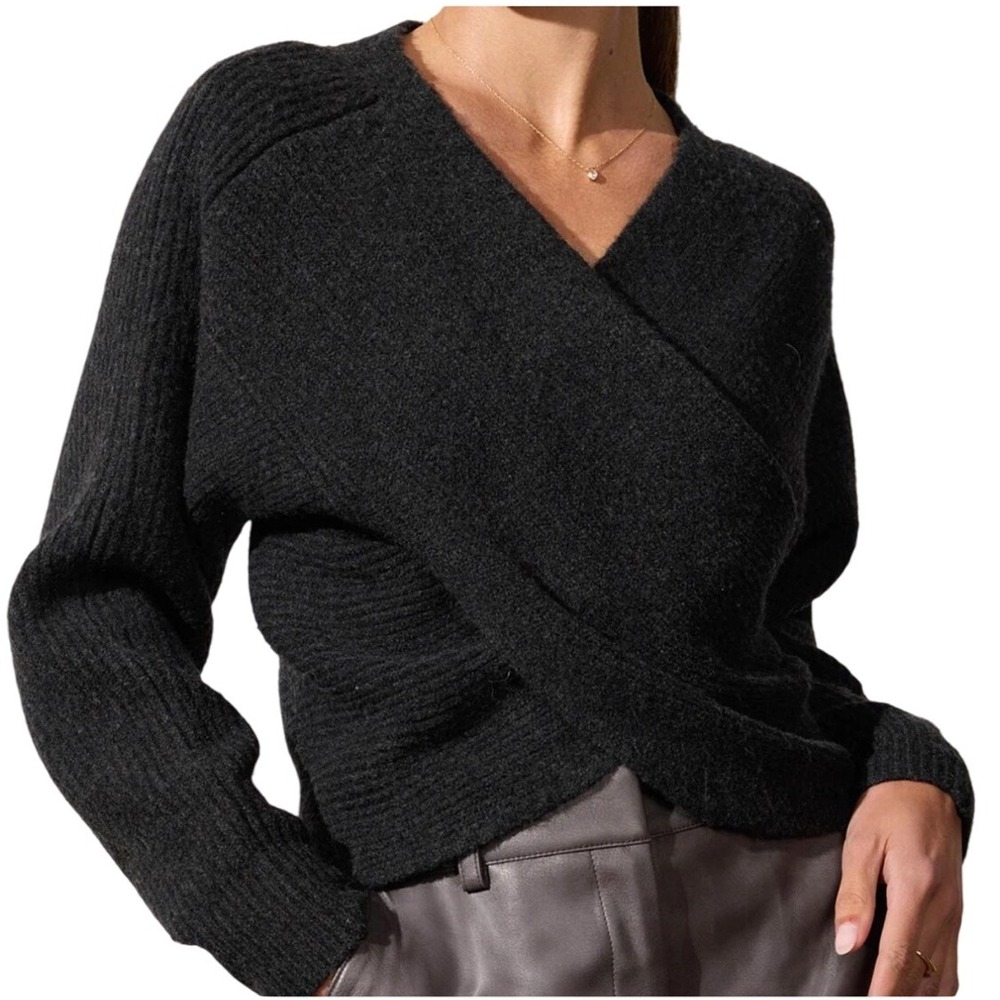 Anthropologie Shimmer Surplice Pullover‎ Black Sz XS